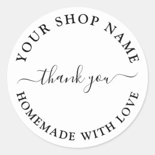 Adesivo Redondo Homemade With Love - Business Moderno Obrigado