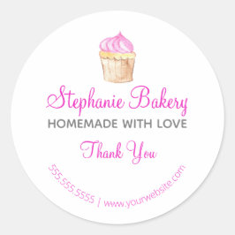 Adesivo Redondo Homemade with Love| Cup Cake Bakery Obrigado