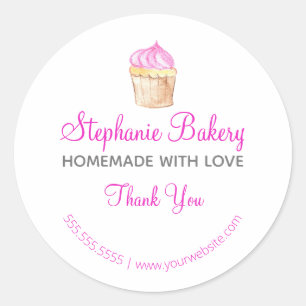Adesivo Redondo Homemade with Love Cup Cake Bakery Obrigado