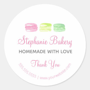 Adesivo Redondo Homemade with Love  Macaroons Bakery Obrigado