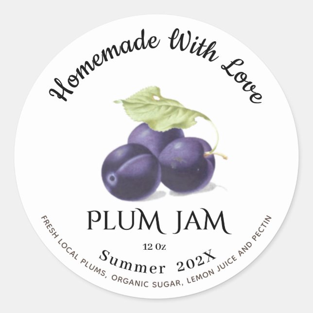 Adesivo Redondo Homemade with Love PLUM Jam Summer 202X (Frente)