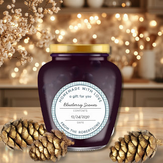 Adesivo Redondo Homemade with Love Teal Gingham Food Gift