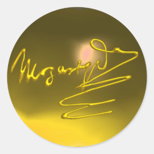 Adesivo Redondo HOMENAGEM à assinatura Dourado de MOZART/, gema