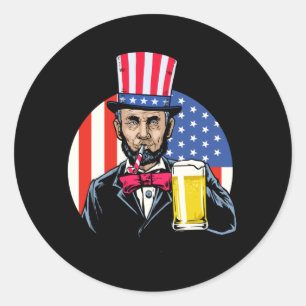 Adesivo Redondo Homens Abe Lincoln Bebendo Cerveja Engraçado 4 De