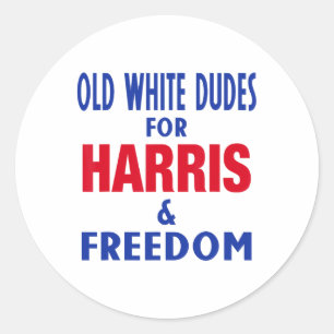 Adesivo Redondo Homens Brancos Para Harris E Liberdade Votam Presi