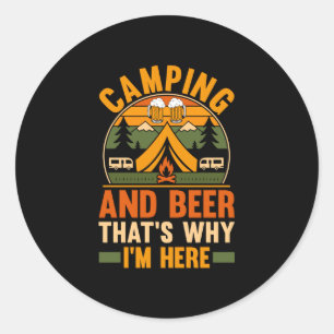 Adesivo Redondo Homens cerveja camping vida no acampamento florest