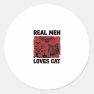 Adesivo Redondo Homens de Verdade Amam Camiseta Vintage de Gato de