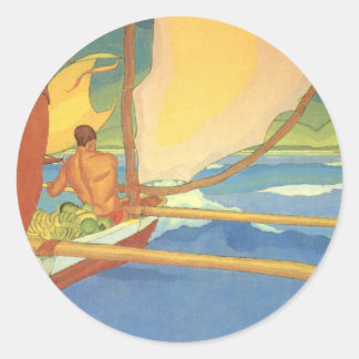 Adesivo Redondo Homens em uma Canoa Desarmada em Curso