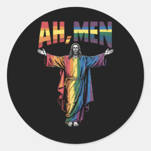 Adesivo Redondo Homens Engraçados LGBT Orgulho gay Jesus Cristão