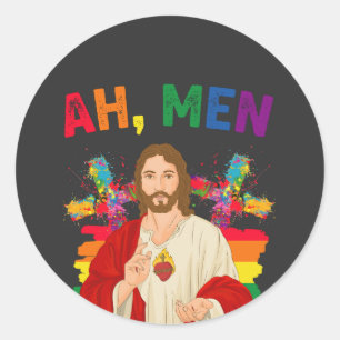 Adesivo Redondo Homens Engraçados LGBT Orgulho gay Jesus Cristão