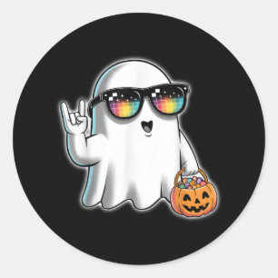 Adesivo Redondo Homens Meninos Meninas Fantasmas Boo Rock Pumpkin 