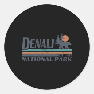 Adesivo Redondo Homens Mulheres Retro Parque Nacional Denali Monta