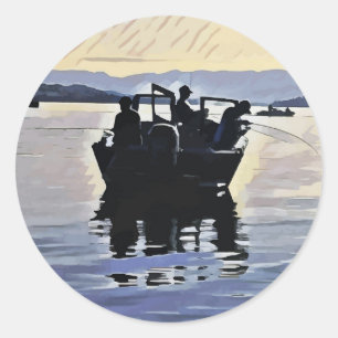 Adesivo Redondo homens que pescam no lago abstrato silhout art