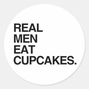 ADESIVO REDONDO HOMENS REAIS COMEM CUPCAKES
