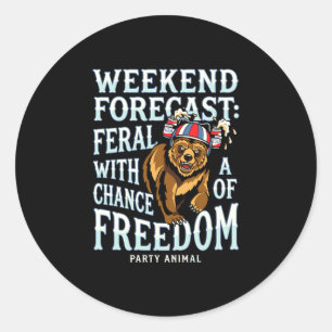 Adesivo Redondo Homens urso grizzly patriótico divertido verão lib
