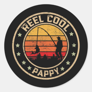 Adesivo Redondo Homens Vintage Reel Cool Pappy Peixe Pescaria Dive