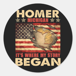 Adesivo Redondo Homer Michigan Usa Flag 4 De Julho