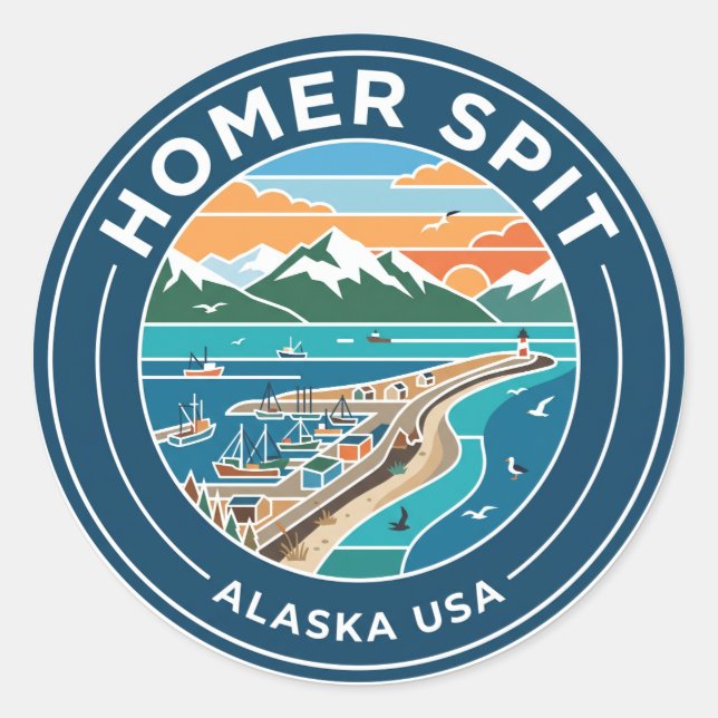 Adesivo Redondo Homer Spit Alasca EUA (Frente)