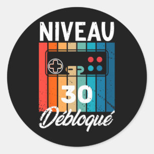 Adesivo Redondo Homme 30 Ans Anniversaire Gamer Niveau 30 Humor 1