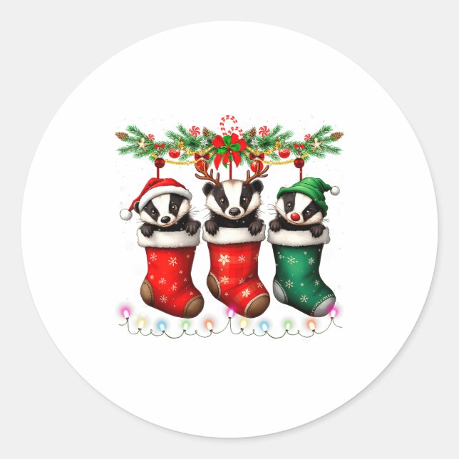 Adesivo Redondo Honey Badger In Christmas Socks Lights Honey Badge (Frente)