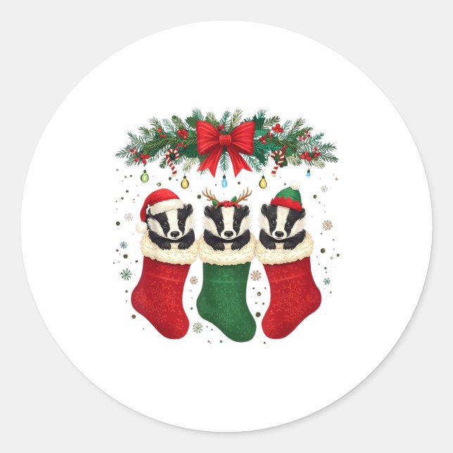 Adesivo Redondo Honey Badger In Christmas Socks Lights Honey Badge (Frente)