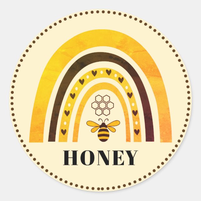 Adesivo Redondo Honey Bee Boho Rainbow Honey (Frente)