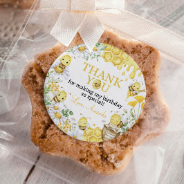 Adesivo Redondo Honey Bee Floral First Bee Day Birthday