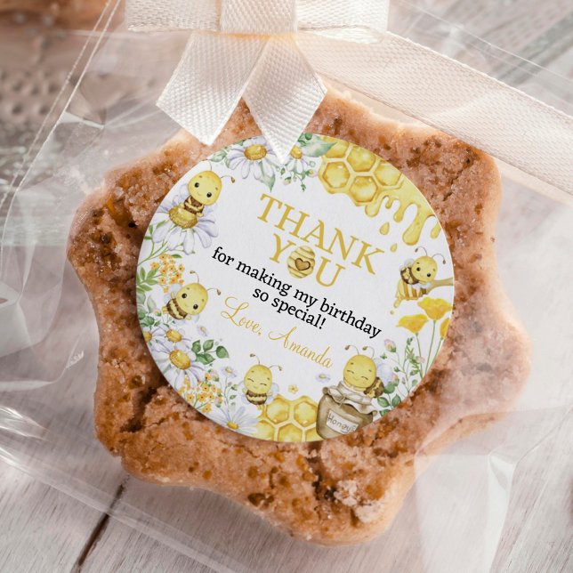 Adesivo Redondo Honey Bee Floral First Bee Day Birthday (Criador carregado)