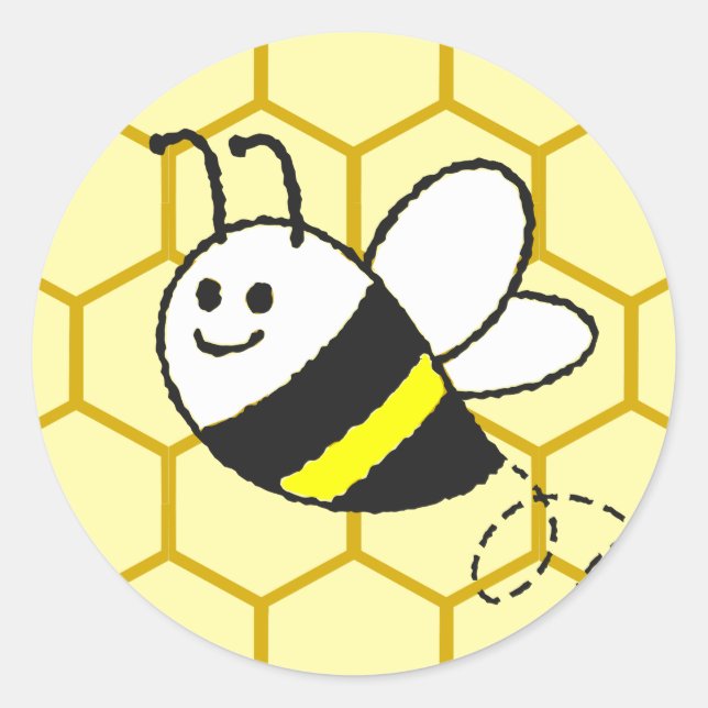 Adesivo Redondo Honey Bee Honeycomb Drawing (Frente)