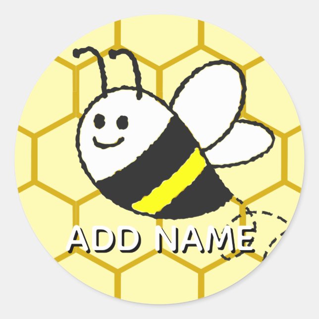 Adesivo Redondo Honey Bee Honeycomb Drawing Personalized Name (Frente)