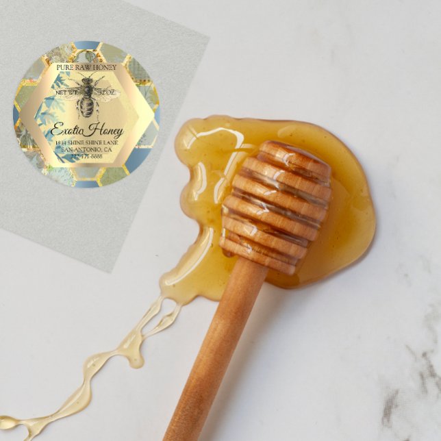 Adesivo Redondo Honey Jar Honeybee Honeycomb Abelhas Apiary Blue (Criador carregado)