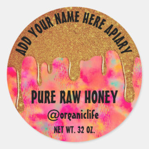 Adesivo Redondo Honey Jar Honeybee Honeycomb Dourado DriPrimavera