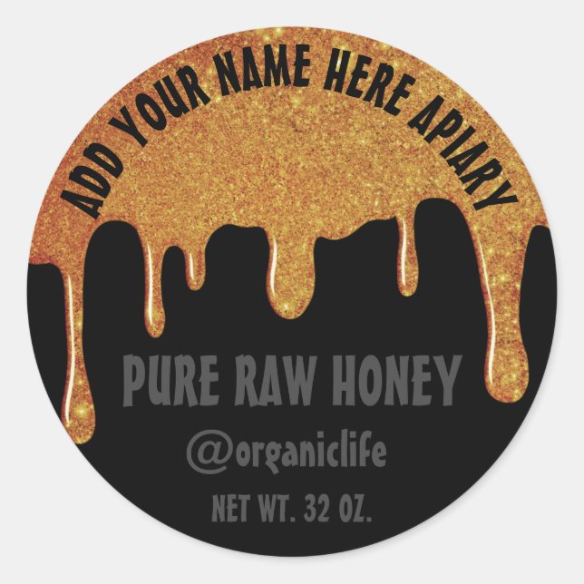 Adesivo Redondo Honey Jar Honeybee Honeycomb Dourado Drives Lux (Frente)