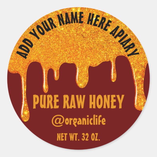 Adesivo Redondo Honey Jar Honeybee Honeycomb Dourado Drives Maroon (Frente)