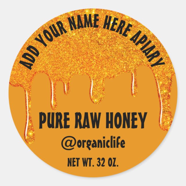 Adesivo Redondo Honey Jar Honeybee Honeycomb Dourado Lixo Laranja (Frente)