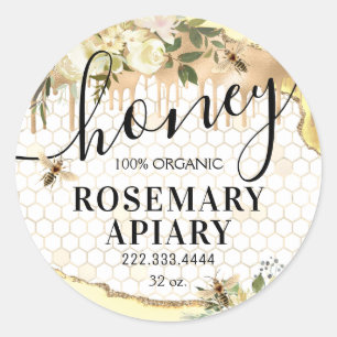 Adesivo Redondo Honey Jar Honeycomb Bee Apiary Comida Classy Round