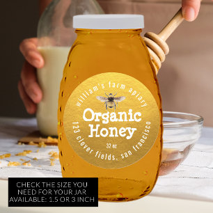 Adesivo Redondo Honey Jar Label Honey Bee Apiary Dourado