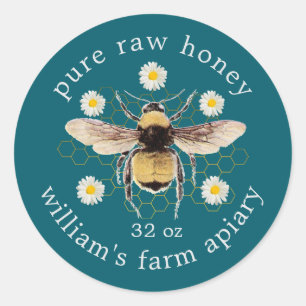 Adesivo Redondo Honey Jar Label Honey Bee Apiary Laurel Green