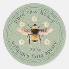 Adesivo Redondo Honey Jar Label Honey Bee Apiary Laurel Green