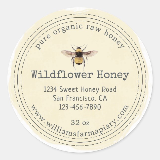 Adesivo Redondo Honey Jar Label Honeybee Apiary (Frente)