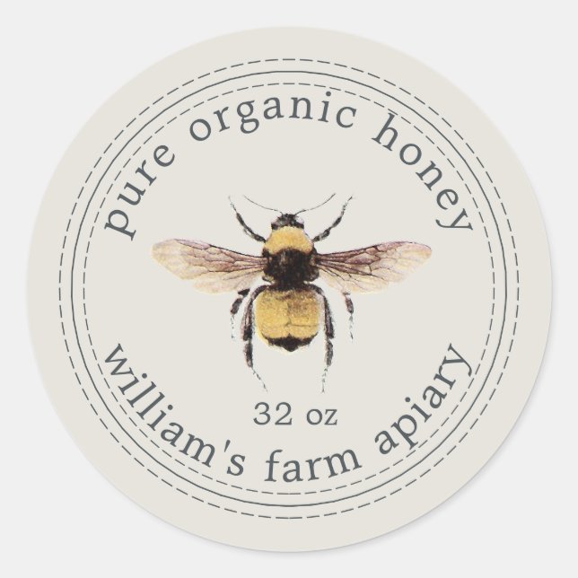Adesivo Redondo Honey Jar Label Honeybee Apiary Cinza (Frente)