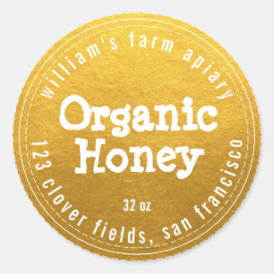 Adesivo Redondo Honey Jar Label Honeybee Apiary Classic Dourado