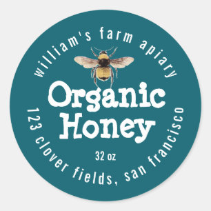 Adesivo Redondo Honey Jar Label Honeybee Apiary Dark Teal