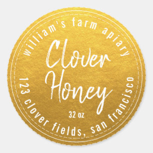 Adesivo Redondo Honey Jar Label Honeybee Apiary Dourado