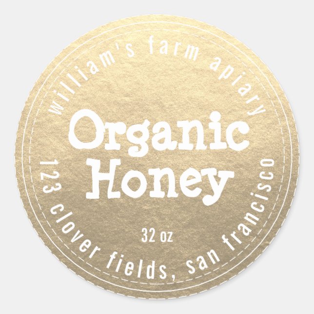 Adesivo Redondo Honey Jar Label Honeybee Apiary Dourado (Frente)