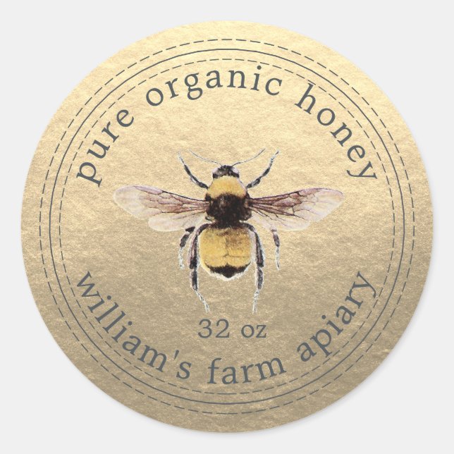 Adesivo Redondo Honey Jar Label Honeybee Apiary Dourado (Frente)