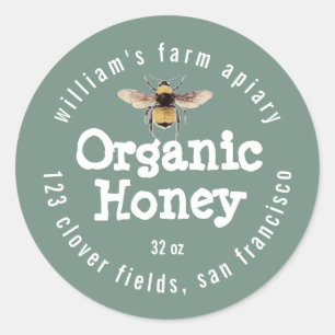 Adesivo Redondo Honey Jar Label Honeybee Apiary Dusty Green