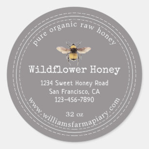 Adesivo Redondo Honey Jar Label Honeybee Apiary Flannel Cinza