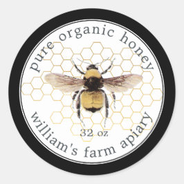 Adesivo Redondo Honey Jar Label Honeybee Apiary Honeycomb Dourado