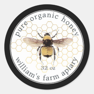 Adesivo Redondo Honey Jar Label Honeybee Apiary Honeycomb Dourado